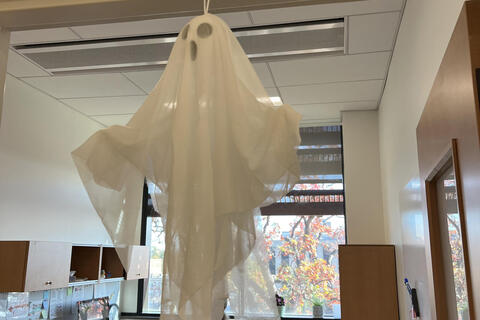 ghost hanging from the ceiling