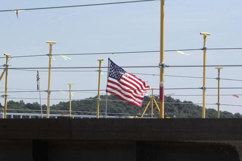 American Flag over the work site