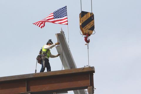 Lowering the beam into place
